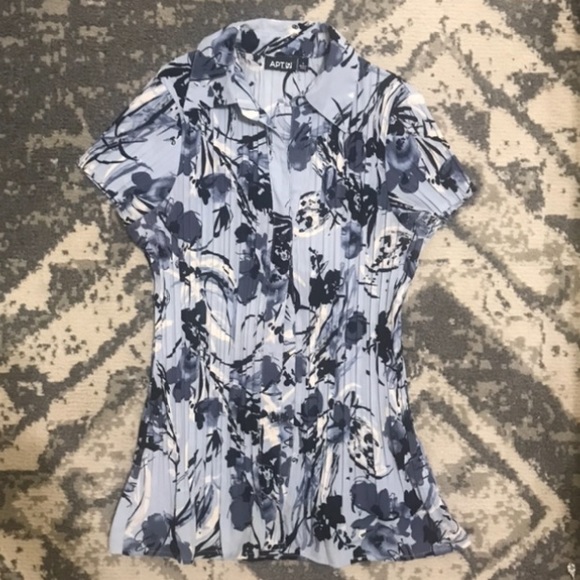 APT 9 collared blue top short sleeve shirt - Picture 1 of 5